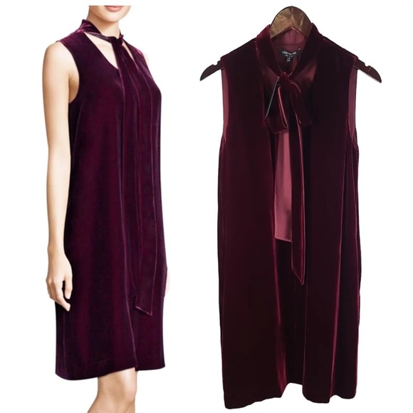LAFAYETTE 148 New York S Burgundy Red Silk Velvet Tie Shift Dress - Picture 1 of 8